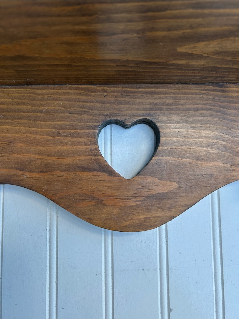 Vintage Shelf Wooden Heart Cutout Punched Tin Hook Cottagecore Grandmacore 26x11 - Picture 3 of 10